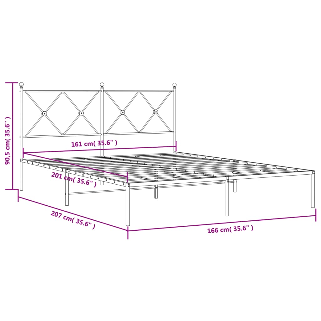 Bettgestell mit Kopfteil Metall Schwarz 160x200 cm