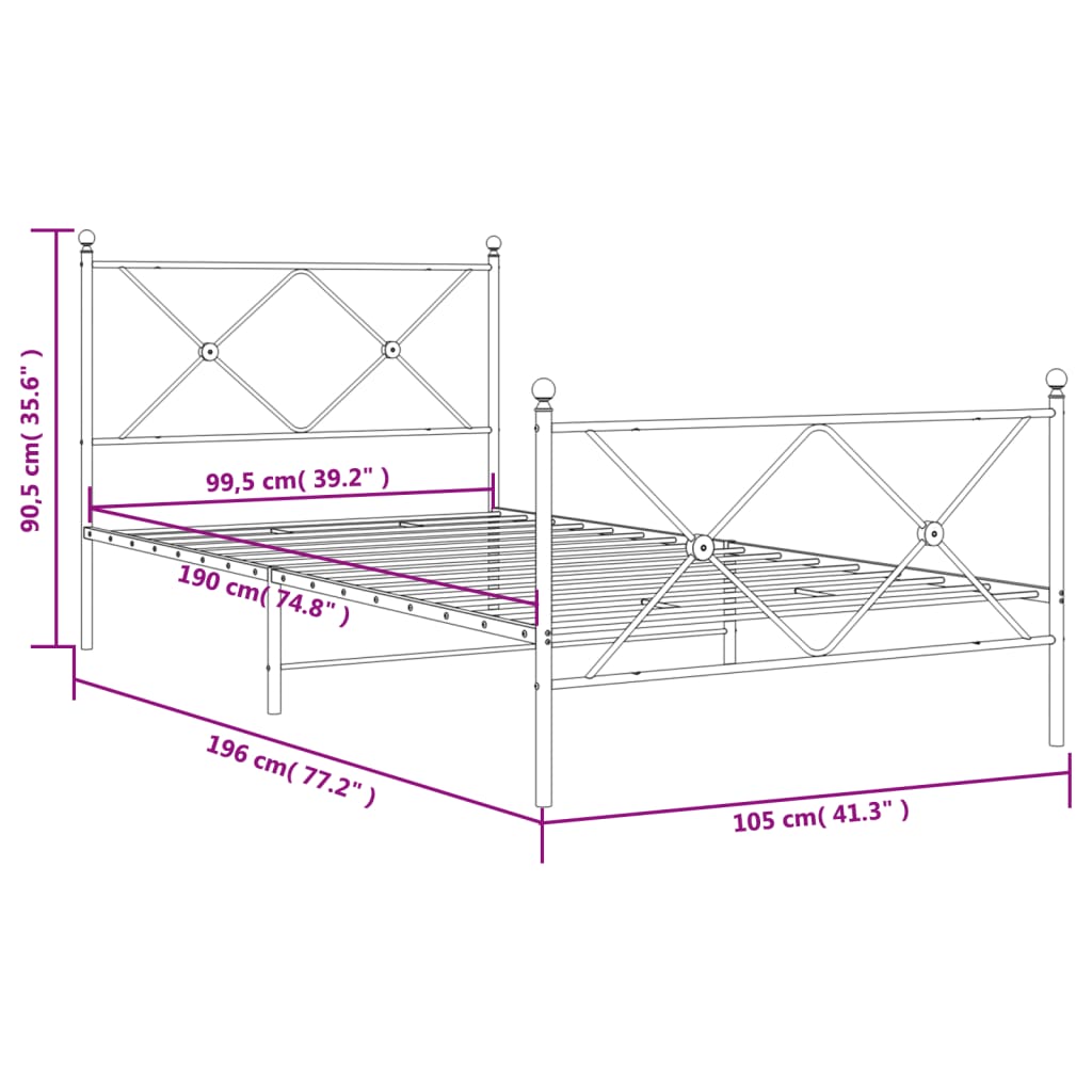 Bettgestell mit Kopf- und Fußteil Metall Schwarz 100x190 cm