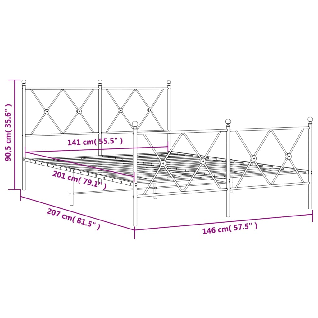 Bettgestell mit Kopf- und Fußteil Metall Schwarz 140x200 cm