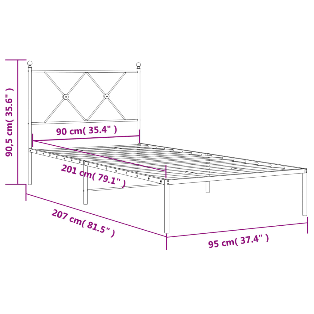 Bettgestell mit Kopfteil Metall Weiß 90x200 cm