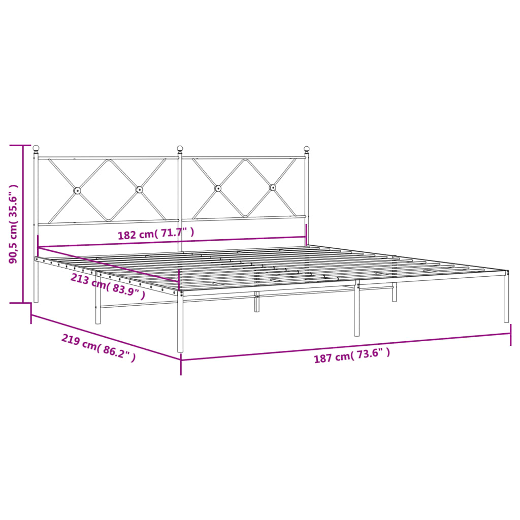 Bettgestell mit Kopfteil Metall Weiß 183x213 cm