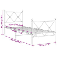 Bettgestell mit Kopf- und Fußteil Metall Weiß 75x190 cm