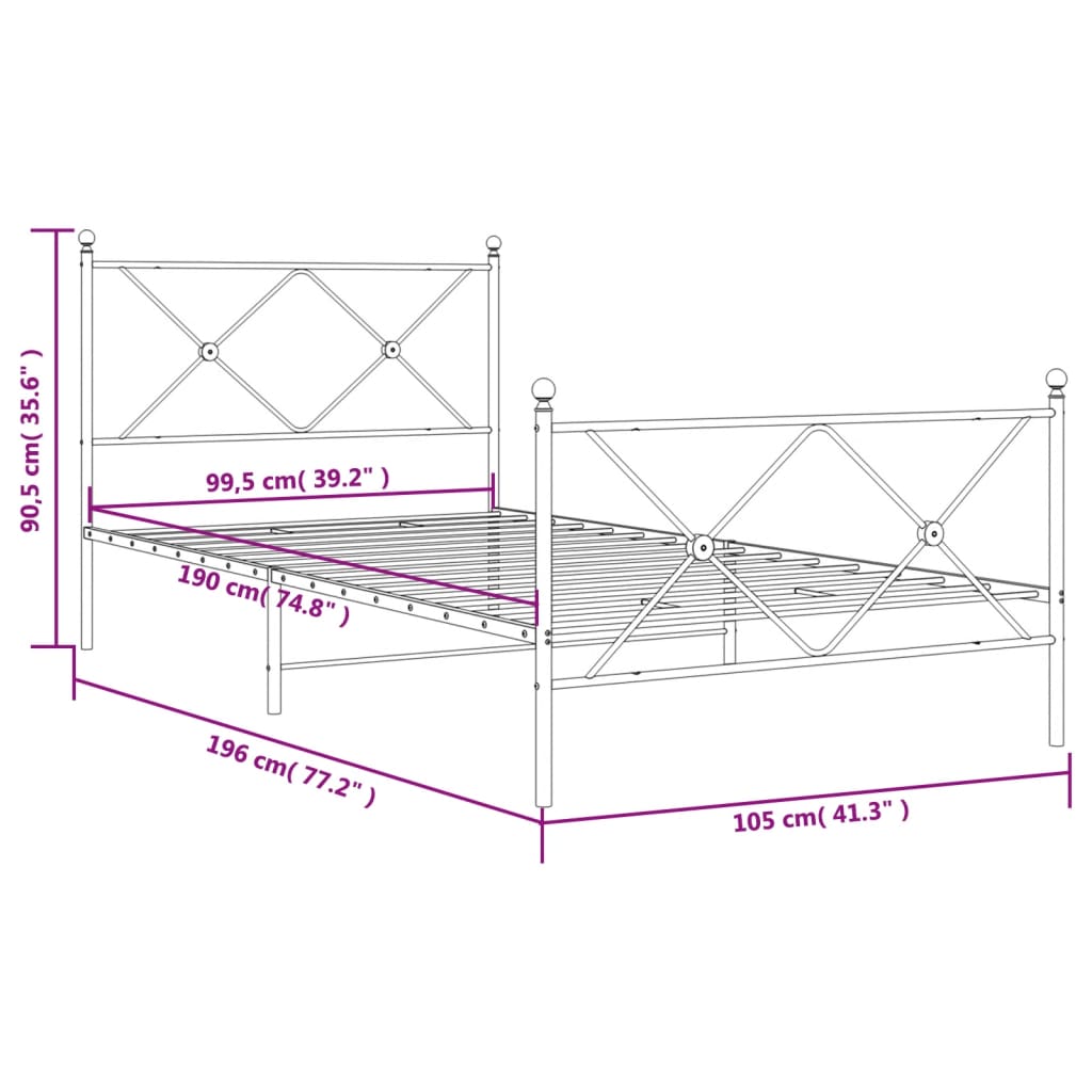 Bettgestell mit Kopf- und Fußteil Metall Weiß 100x190 cm