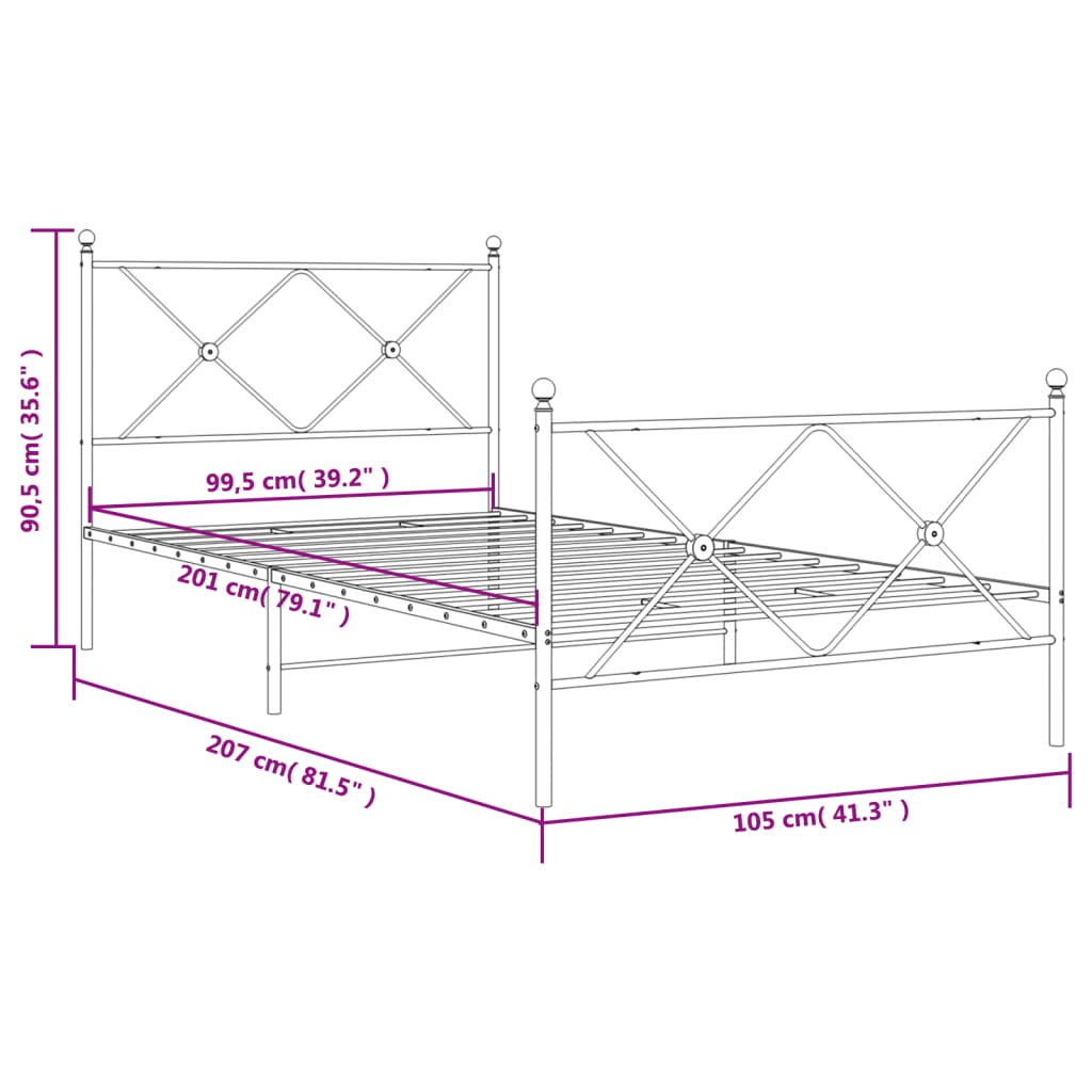 Bettgestell mit Kopf- und Fußteil Metall Weiß 100x200 cm