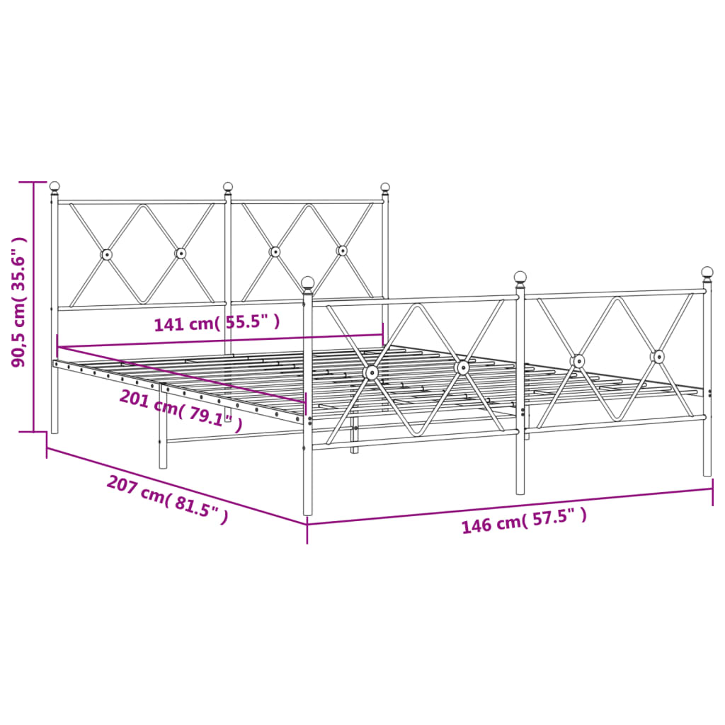 Bettgestell mit Kopf- und Fußteil Metall Weiß 140x200 cm