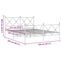 Bettgestell mit Kopf- und Fußteil Metall Weiß 150x200 cm