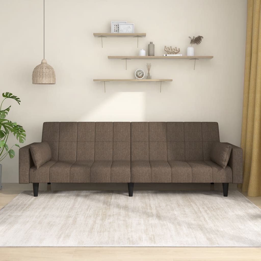 Schlafsofa 2-Sitzer mit 2 Kissen Taupe Stoff