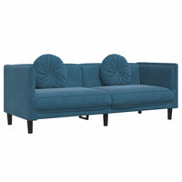 Sofa mit Kissen 3-Sitzer Blau Samt