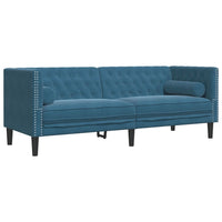 Chesterfield-Sofa mit Nackenrollen 3-Sitzer Blau Samt