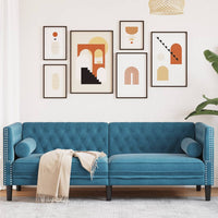 Chesterfield-Sofa mit Nackenrollen 3-Sitzer Blau Samt