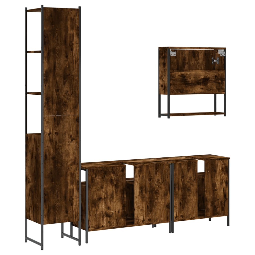 4-tlg. Badmöbel-Set Räuchereiche Holzwerkstoff