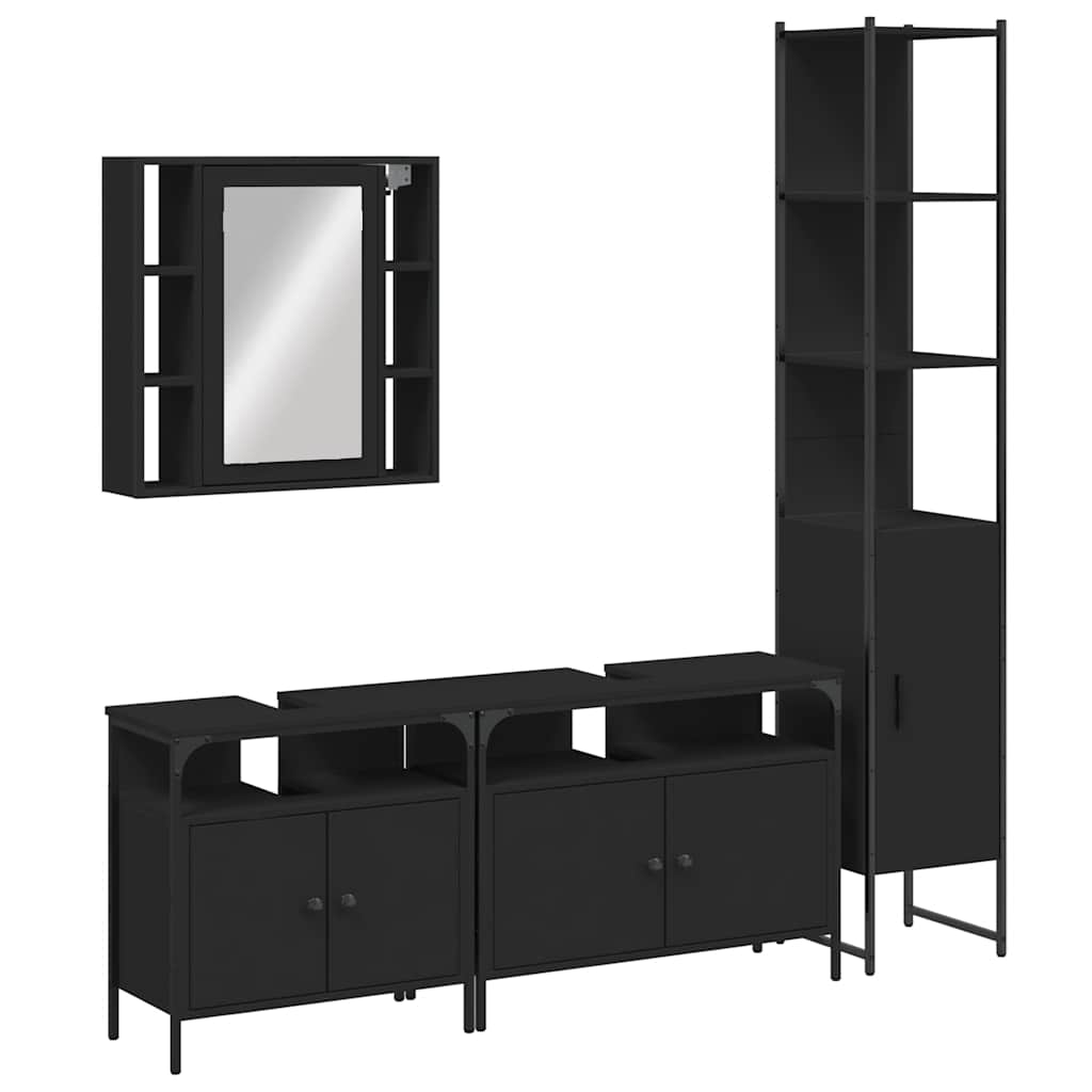 4-tlg. Badmöbel-Set Schwarz Holzwerkstoff