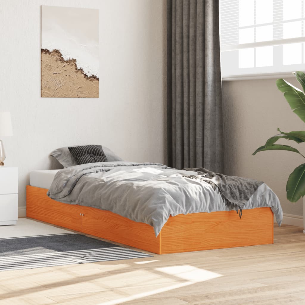 Massivholzbett ohne Matratze Wachsbraun 75x190 cm Kiefernholz