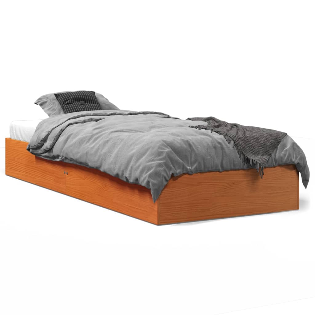 Massivholzbett ohne Matratze Wachsbraun 90x190 cm Kiefernholz