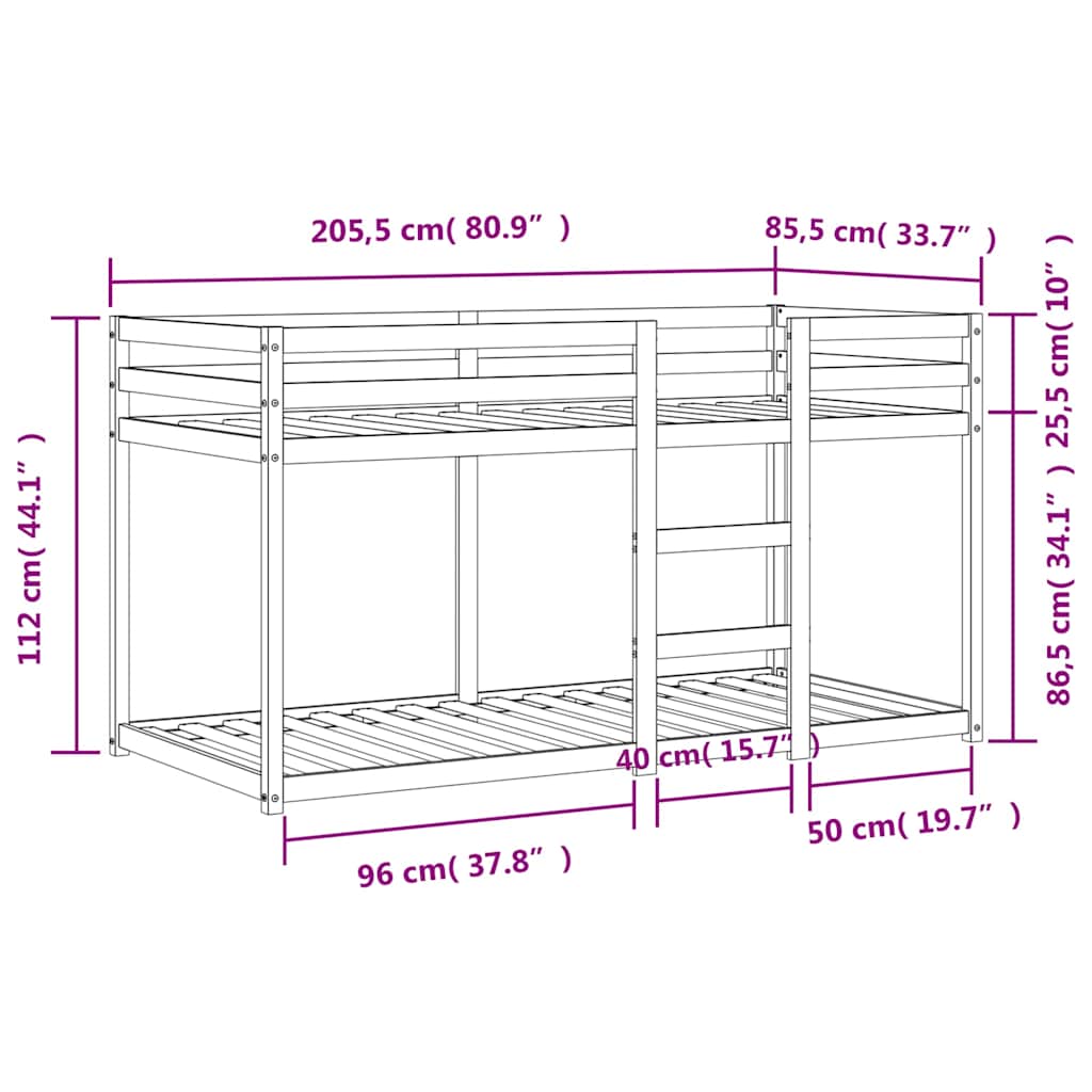 Etagenbett Wachsbraun 80x200 cm Massivholz Kiefer