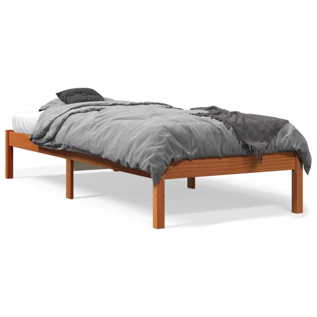 Massivholzbett ohne Matratze Wachsbraun 90x190 cm Kiefernholz