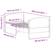 Massivholzbett ohne Matratze Weiß 90x200 cm Kiefernholz