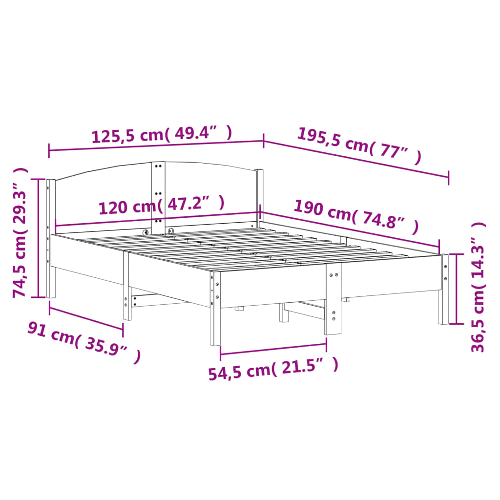 Massivholzbett ohne Matratze Weiß 120x190 cm Kiefernholz