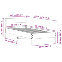 Massivholzbett ohne Matratze Weiß 90x200 cm Kiefernholz