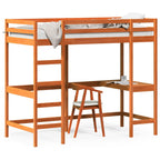 Hochbett mit Schreibtisch Wachsbraun 90x200cm Massivholz Kiefer