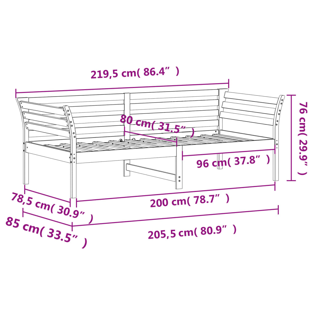 Tagesbett ohne Matratze Wachsbraun 80x200 cm Massivholz Kiefer