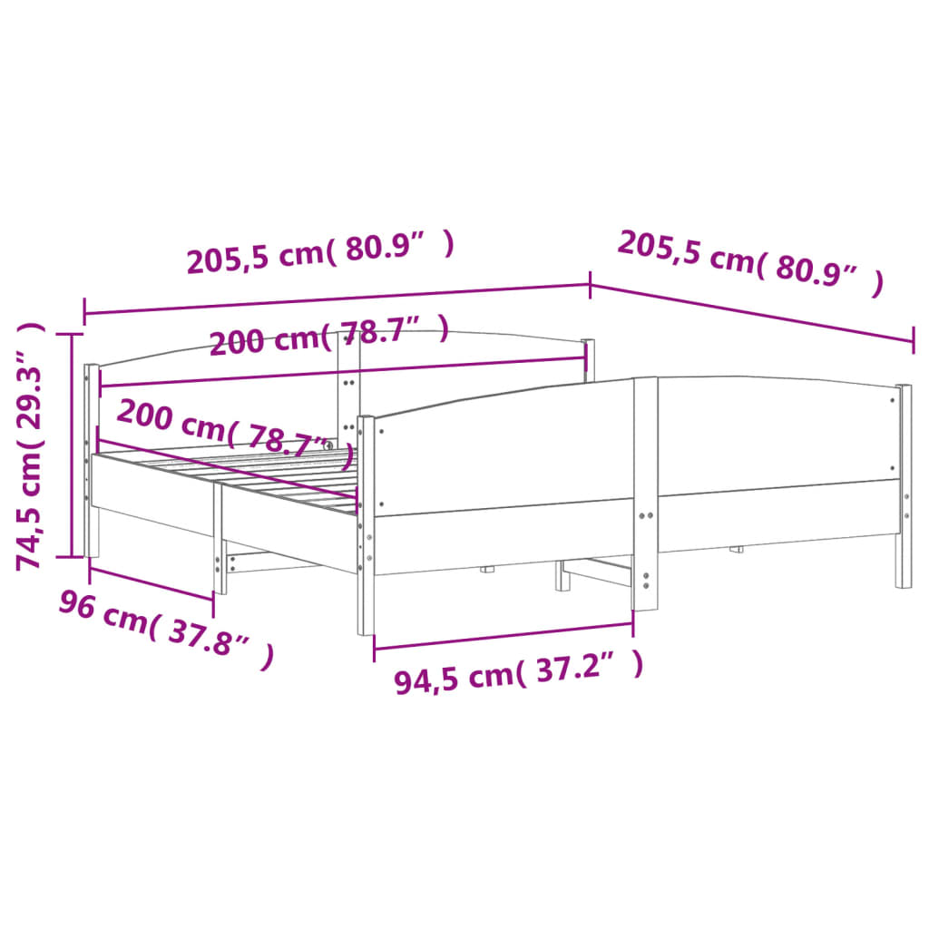 Massivholzbett ohne Matratze Weiß 200x200 cm Kiefernholz