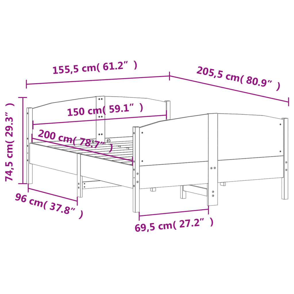 Massivholzbett ohne Matratze 150x200 cm Kiefernholz