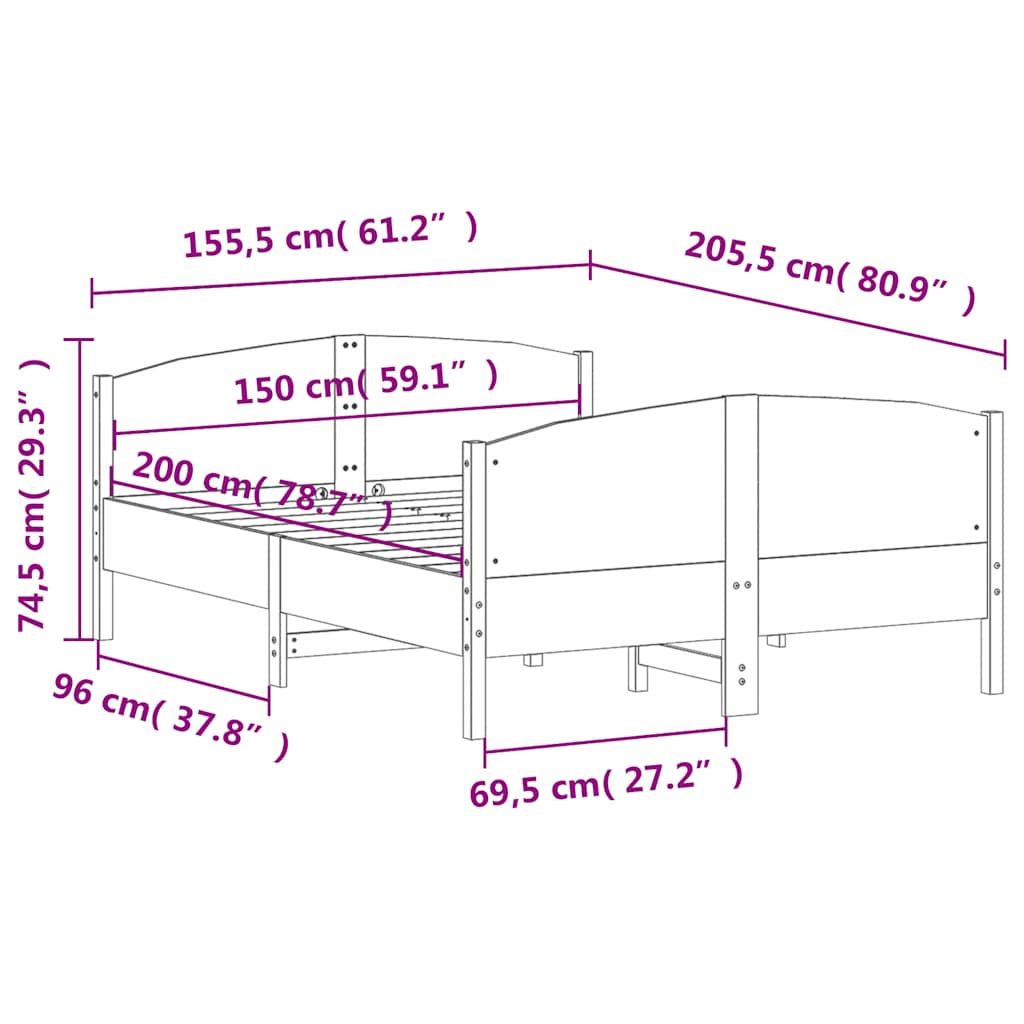 Massivholzbett ohne Matratze Weiß 150x200 cm Kiefernholz