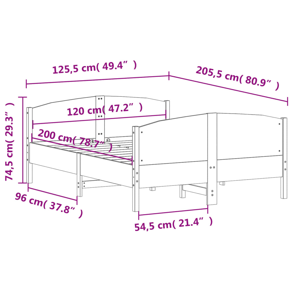 Massivholzbett ohne Matratze 120x200 cm Kiefernholz