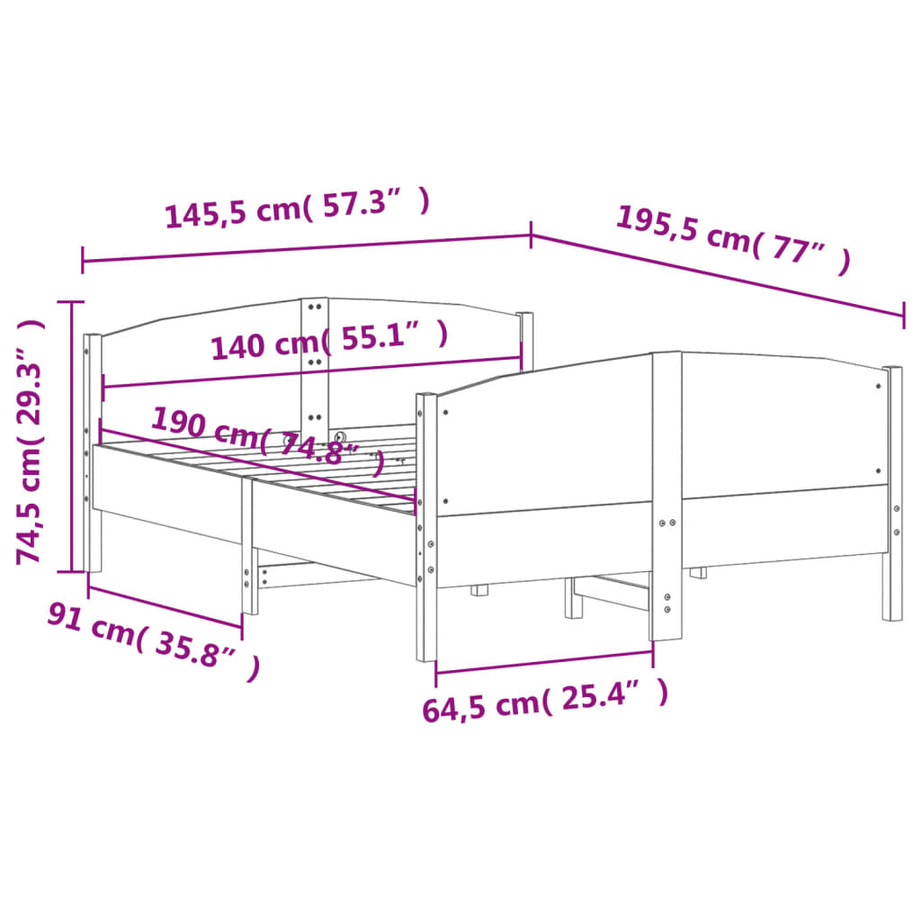 Massivholzbett ohne Matratze Weiß 140x190 cm Kiefernholz