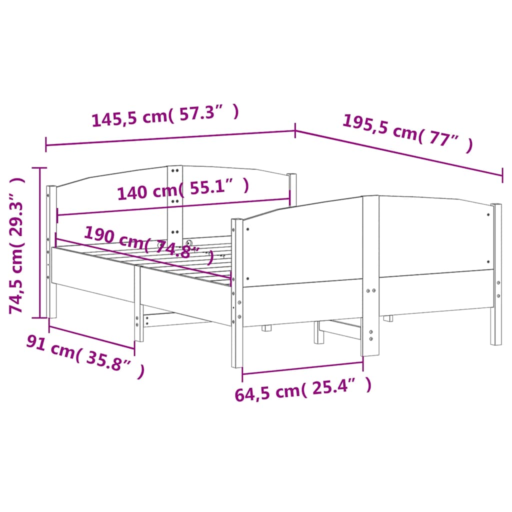 Massivholzbett ohne Matratze Wachsbraun 140x190 cm Kiefernholz