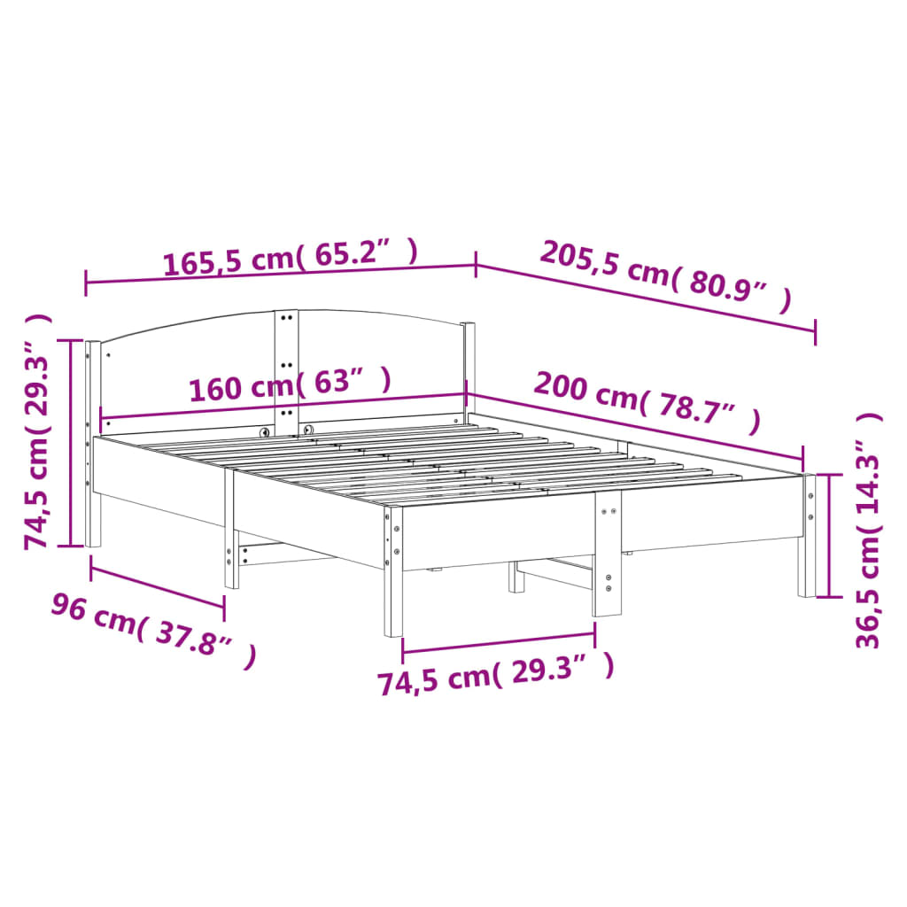 Massivholzbett ohne Matratze Weiß 160x200 Kiefernholz