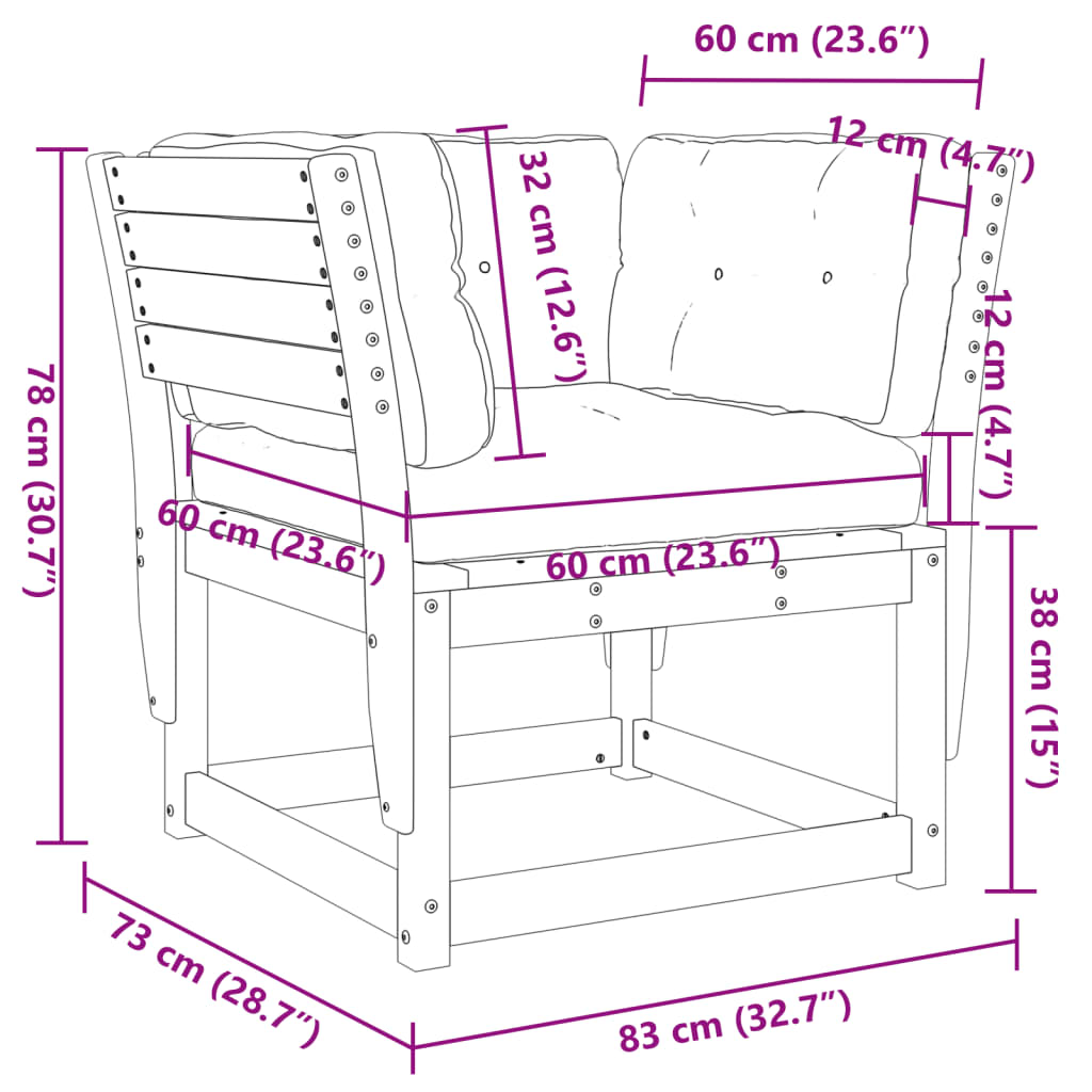 Gartensofa mit Armlehnen und Kissen Braun Massivholz Kiefer