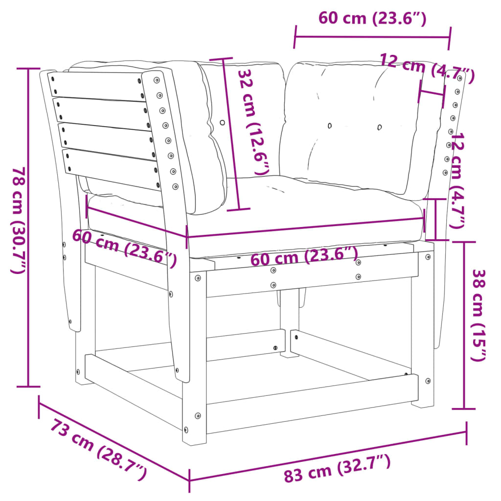 Gartensofa mit Armlehnen und Kissen Massivholz Douglasie