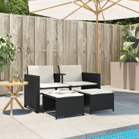 Gartensofa 2-Sitzer mit Tisch und Hockern Schwarz Poly Rattan