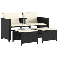 Gartensofa 2-Sitzer mit Tisch und Hockern Schwarz Poly Rattan