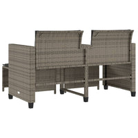 Gartensofa 2-Sitzer mit Tisch und Hockern Grau Poly Rattan