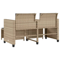 Gartensofa 2-Sitzer mit Tisch und Hockern Beige Poly Rattan