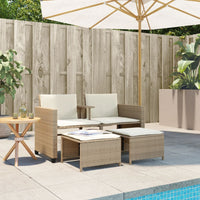 Gartensofa 2-Sitzer mit Tisch und Hockern Beige Poly Rattan