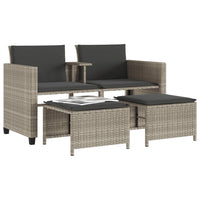 Gartensofa 2-Sitzer mit Tisch und Hockern Hellgrau Poly Rattan