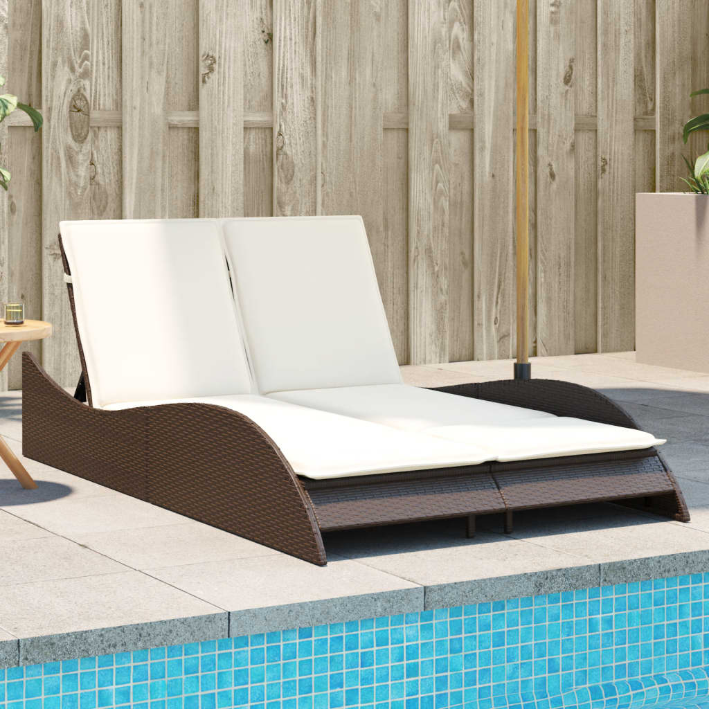 Sonnenliege mit Auflagen Braun 114x205x73 cm Poly Rattan