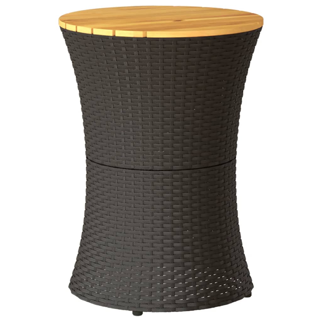 Garten-Beistelltisch Trommelform Schwarz Poly Rattan Massivholz