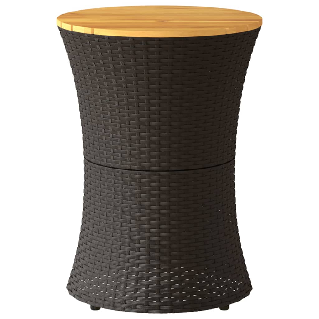 Garten-Beistelltisch Trommelform Schwarz Poly Rattan Massivholz