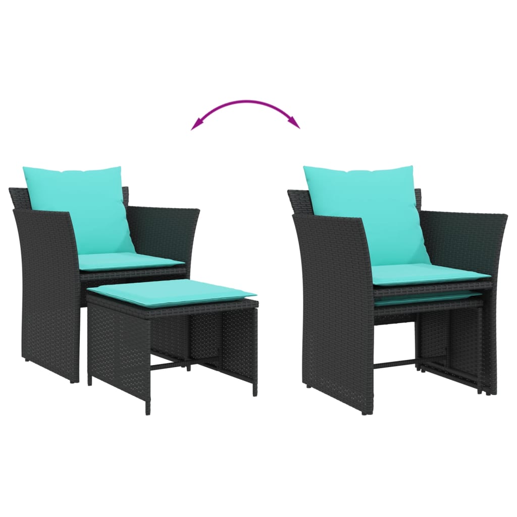 Gartenstuhl mit Fußhocker Schwarz Poly Rattan
