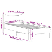 Massivholzbett ohne Matratze Weiß 90x200 cm Kiefernholz