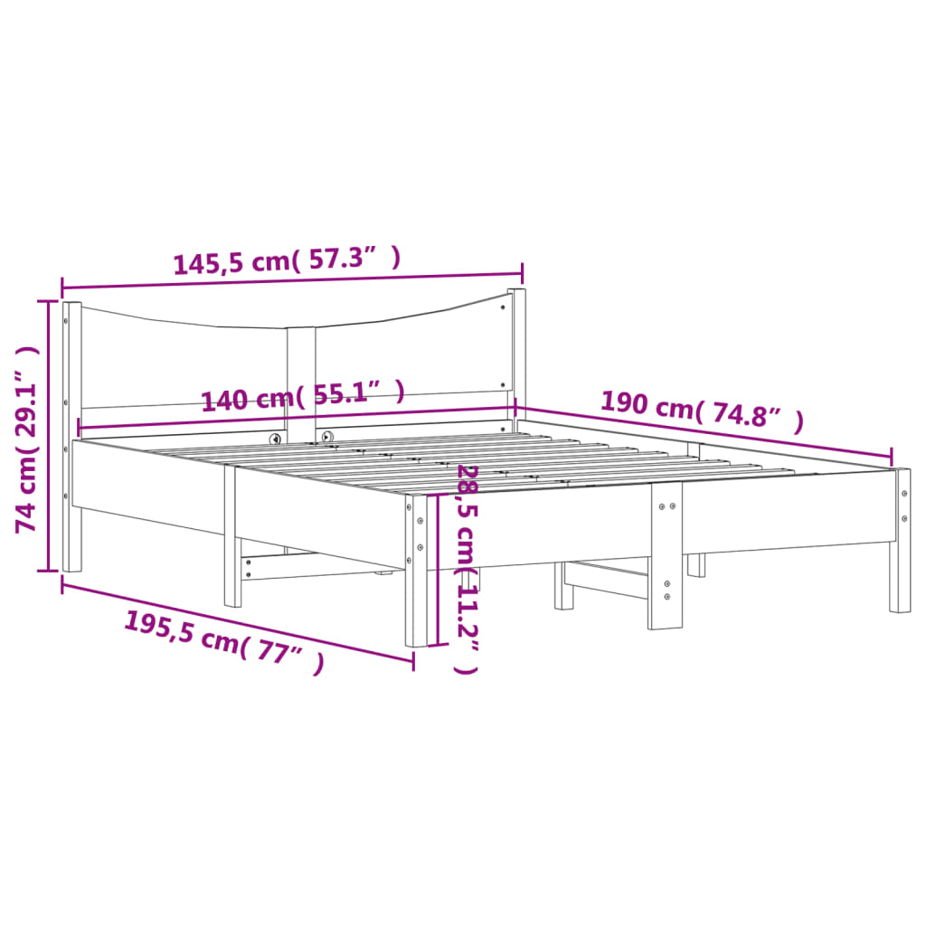 Massivholzbett ohne Matratze Weiß 140x190 cm Kiefernholz