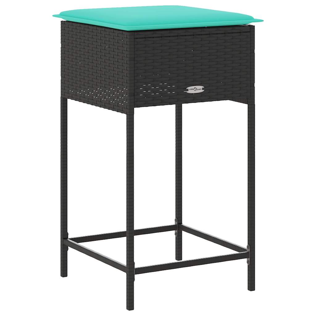 Garten-Barhocker mit Kissen 2 Stk. Schwarz Poly Rattan