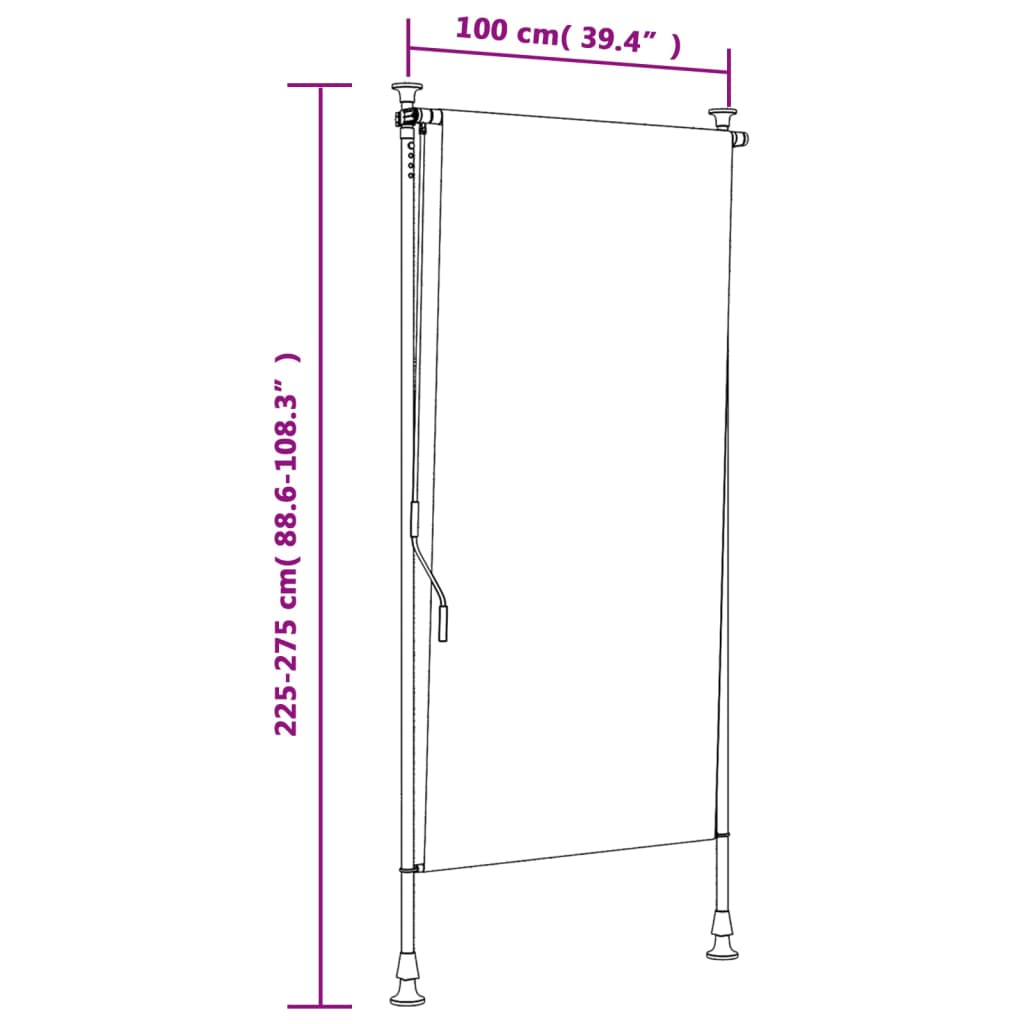 Außenrollo Blau und Weiß 100x270 cm Stoff und Stahl