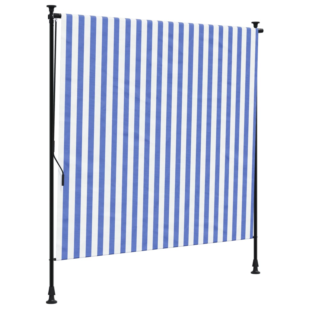 Außenrollo Blau und Weiß 150x270 cm Stoff und Stahl