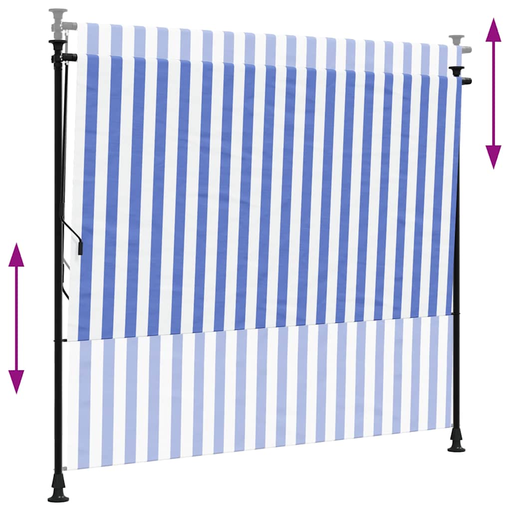 Außenrollo Blau und Weiß 200x270 cm Stoff und Stahl
